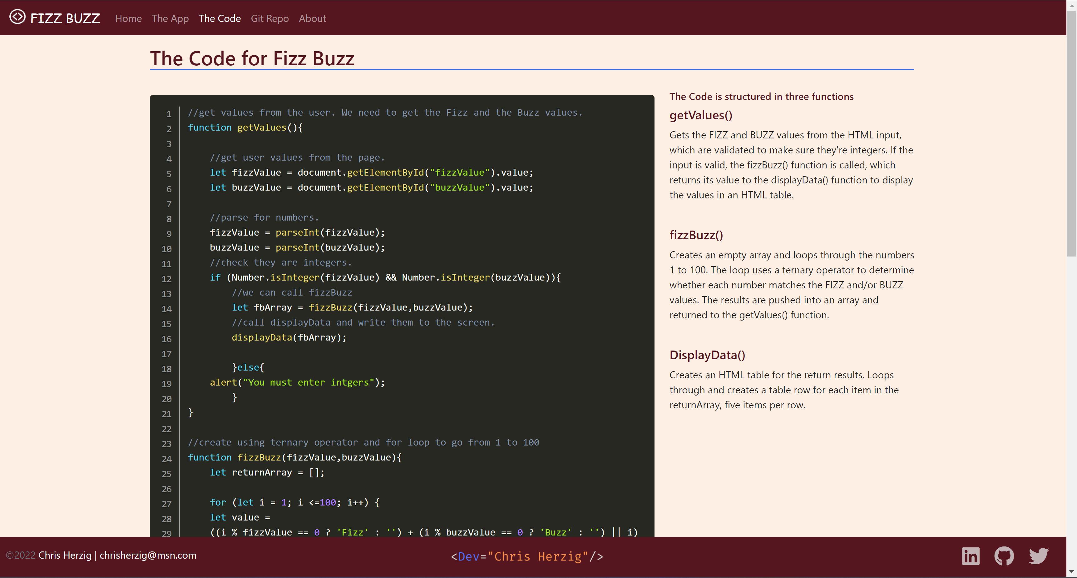 Fizz Buzz Code Page